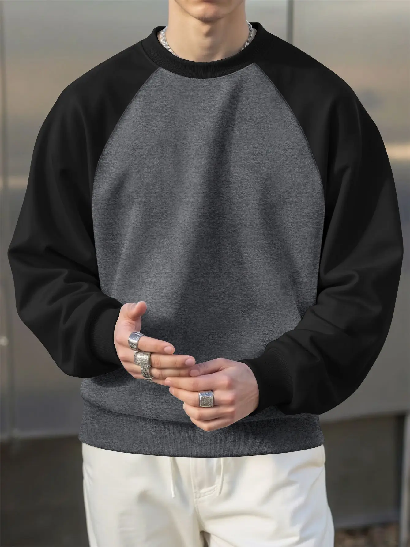 Men's spring and autumn round neck hoodie casual sports running fitness solid color versatile fashionable and trendy  top