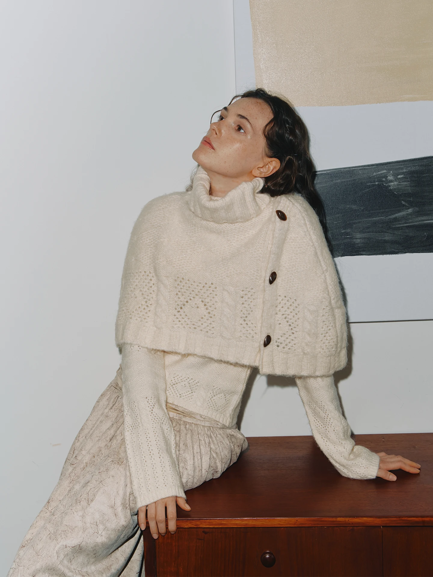 

Retro Long Camel Hair High Collar Double Color Loose Women's Sweater Coat PlumPlumadow Comfortable Commute Sle Faion