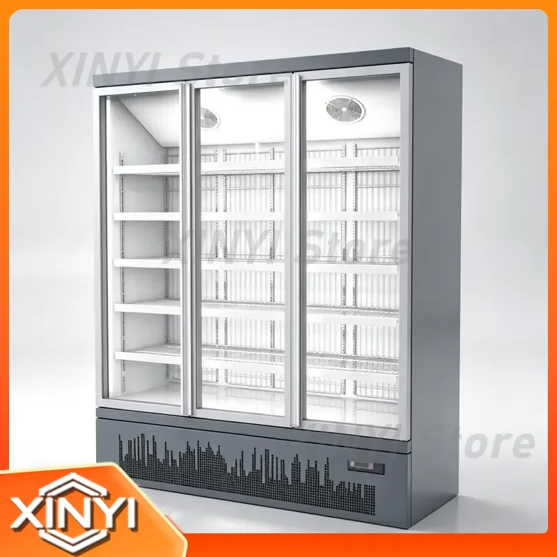 Commercial 1400L single temperature vertical display freezer Lingfan brand Danfoss compressor automatic defrosting glass door