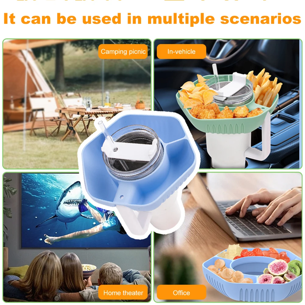 Snack Bowl for Stanley Cup with Handle Silicone Snack Tray with 4 Compartment  Handle Compatible with Stanley 20/30/40oz Tumbler