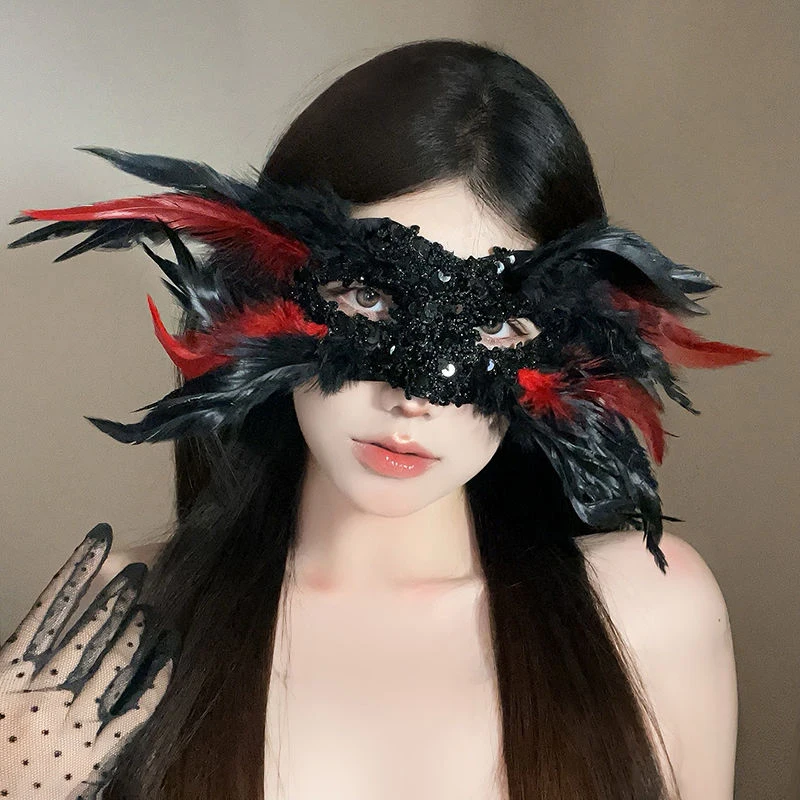 Mulheres de luxo meia máscara com lantejoulas flores pena traje acessórios festas temáticas halloween sexy baile cosplay carnaval preto