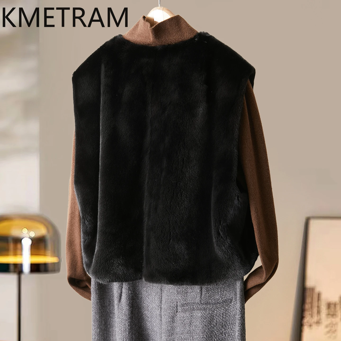 سترة KMETRAM 100% من المينك الطبيعي بالكامل باللون الأسود بدون أكمام معطف فرو حقيقي لشتاء 2025 قصير جديد في ملابس خارجية ملابس نسائية #2