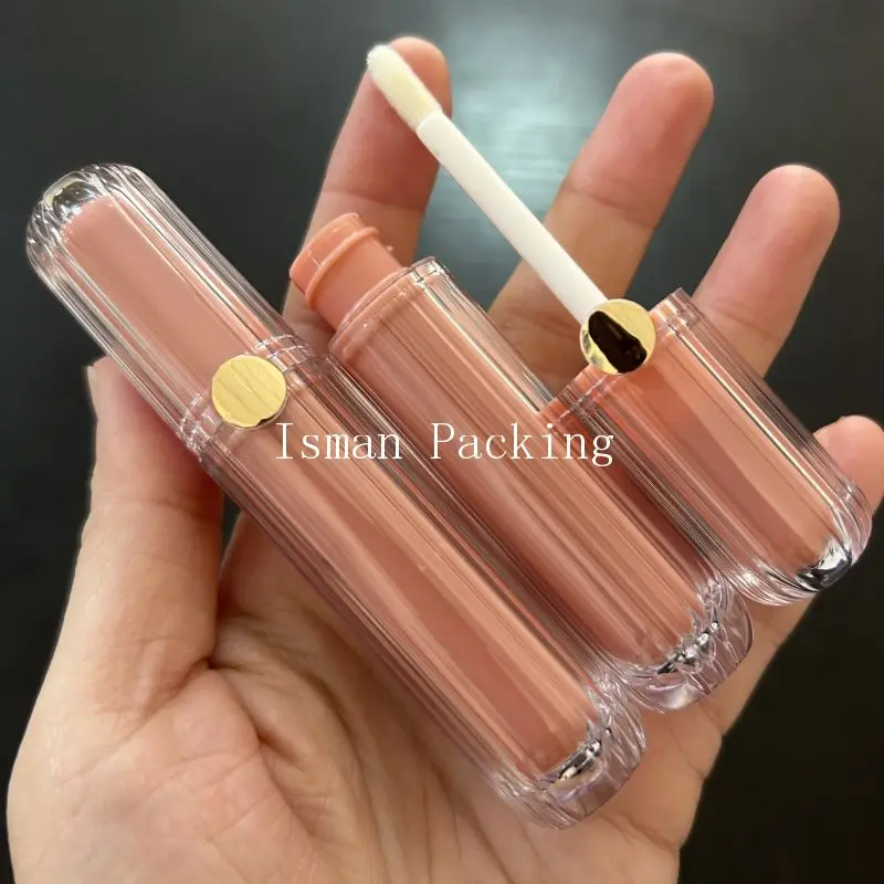 50Pcs empty clear pink liquid lipstick lip gloss makeup packaging bottle short chubby lip balm container tubes with brush 4ml