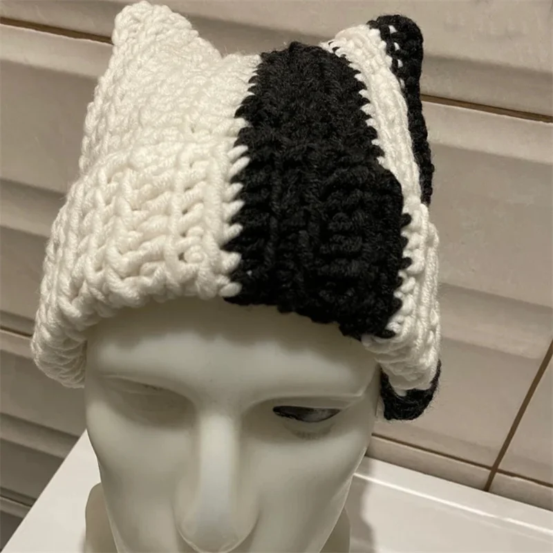 

New fashion Funny personality Hand knitting Halloween Striped fringe cat ear hat Autumn Winter Warm for outdoor sport