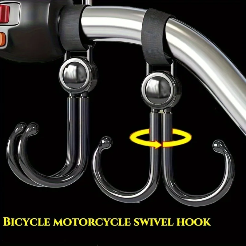 2Pcs 360 Degree Auto Rotating Hooks for Bicycle Motorcycle Electric Scooter, Multi-Purpose Hanging Hook Organizer for Helmet Sho
