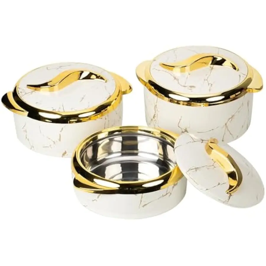 

Luxury 3-Piece 2.6/2.1/1.6qt Thermal Casserole Dish Set with Lids, Insulated Stainless Steel Container for Hot & Cold Food, Serv