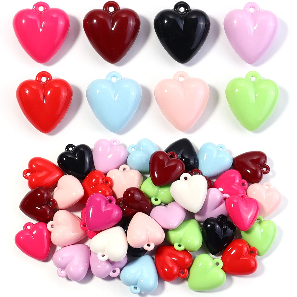 5 stücke Herz Acryl Perlen 32X35mm Candy Farbe Backen Farbe Hängen Loch Herz Lose Perlen Für schmuck Machen DIY Armband Anhänger