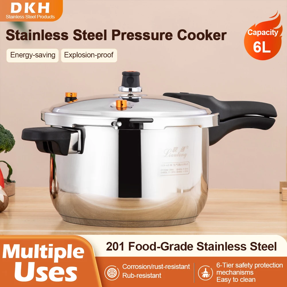 Liantong 6L Stainless Steel Pressure Cooker CE Certified Family Size Explosion-Proof Energy-Saving Gas & Induction Compatible