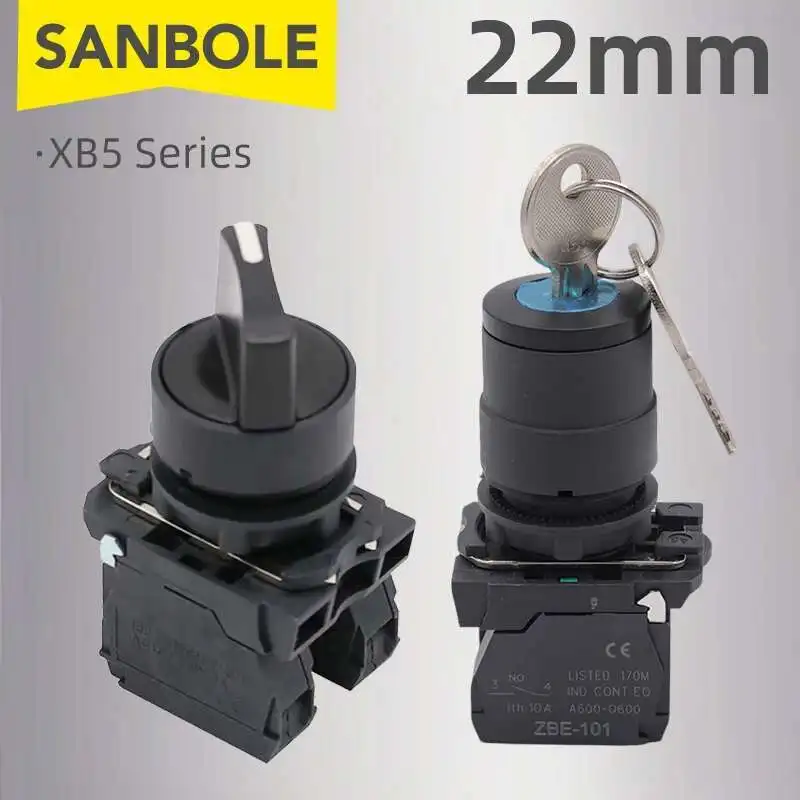 مقبض/مفتاح XB5 مجموعة مفتاح زر دوار اتصال فضي AD33 AG21 محدد موقعين/ثلاثة أوضاع أسود NO NC #1