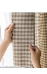 Japanese Cotton Linen Lattice Curtains for Living Room, Farmhouse Decor Drapes Plaid Curtain Grid Bay Door Cortinas for Bedroom