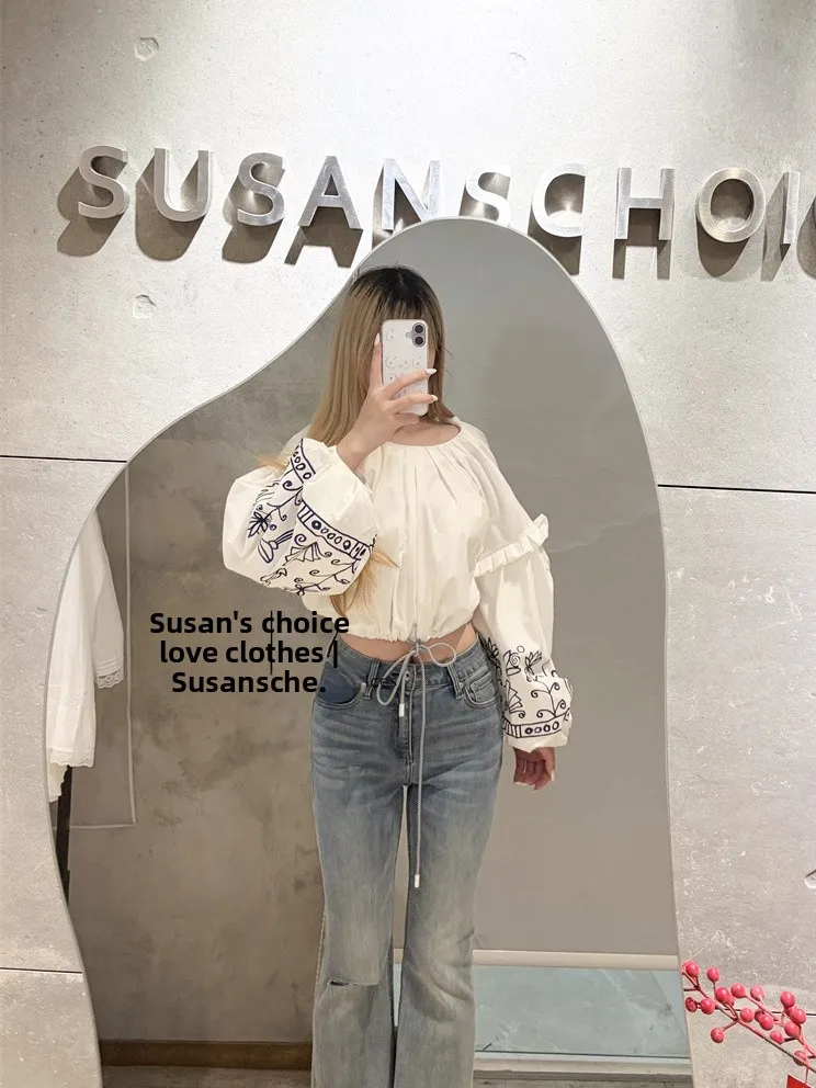 

Комплект Susan: повседневный хлопковый топ с принтом и белой юбкой с высокой талией, женский модный ансамбль с длинными рукавами для зимы