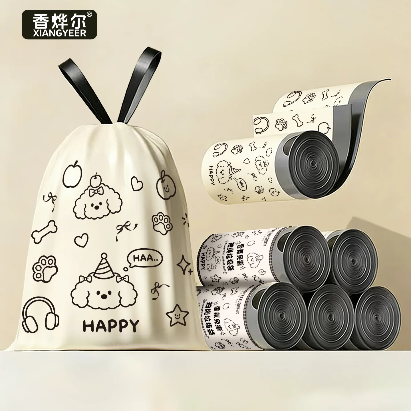 Doodle puppy Tear-free garbage bags home portable Kitchen dormitory enlarged and thickened plastic bag