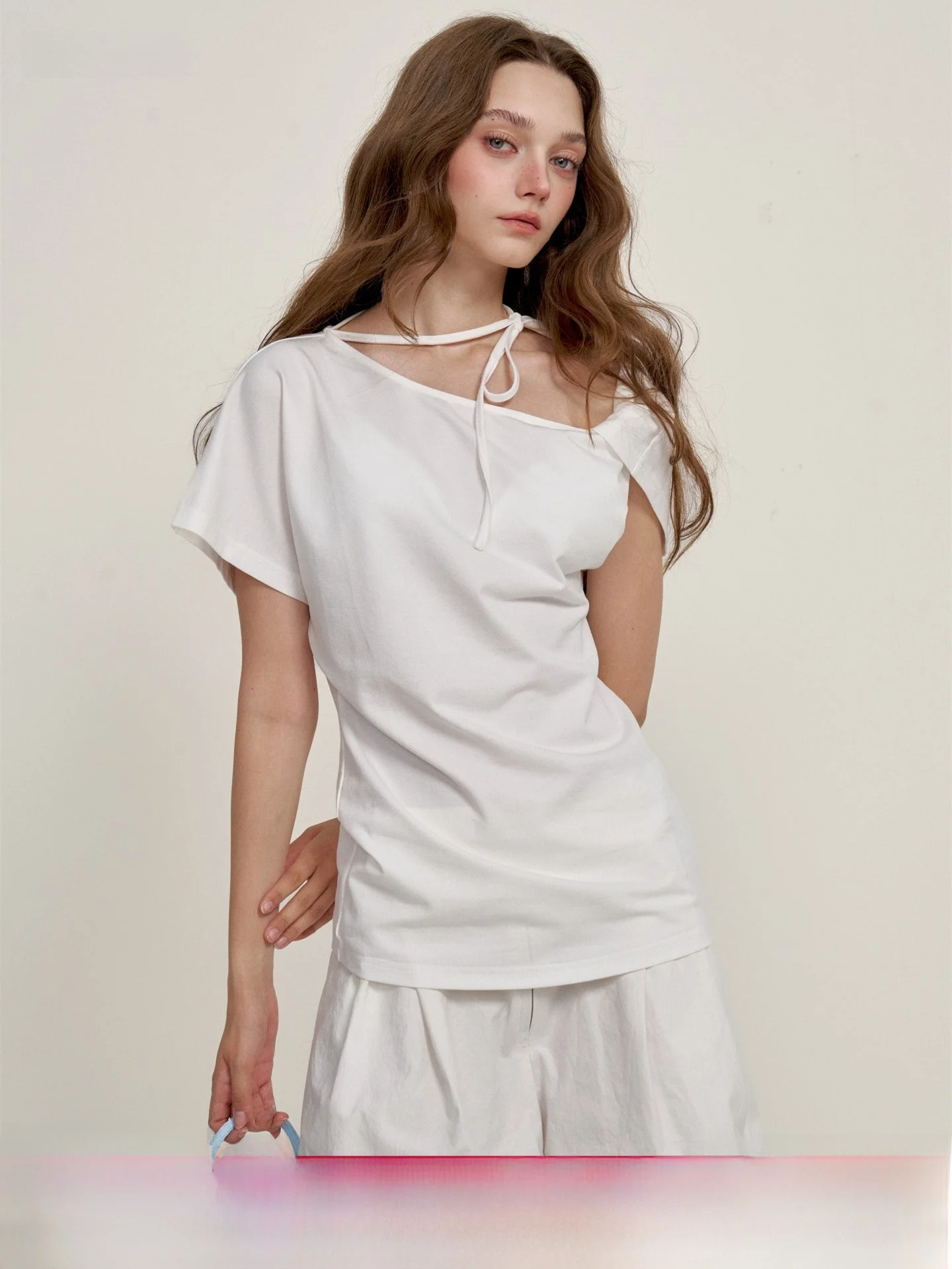

CHILL ZOEY Summer Asymmetric Top orts Set Women's Casual Waist-Cinching ort Sve round Ne Two-Piece Ensemble