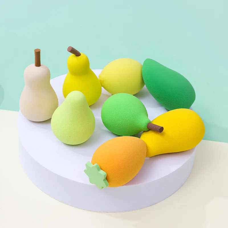 Esponjas de maquiagem em formato de fruta, 8 peças: pincéis extra estranhos fofos - aplicador de base para creme líquido em pó - ferramentas de maquiagem facial