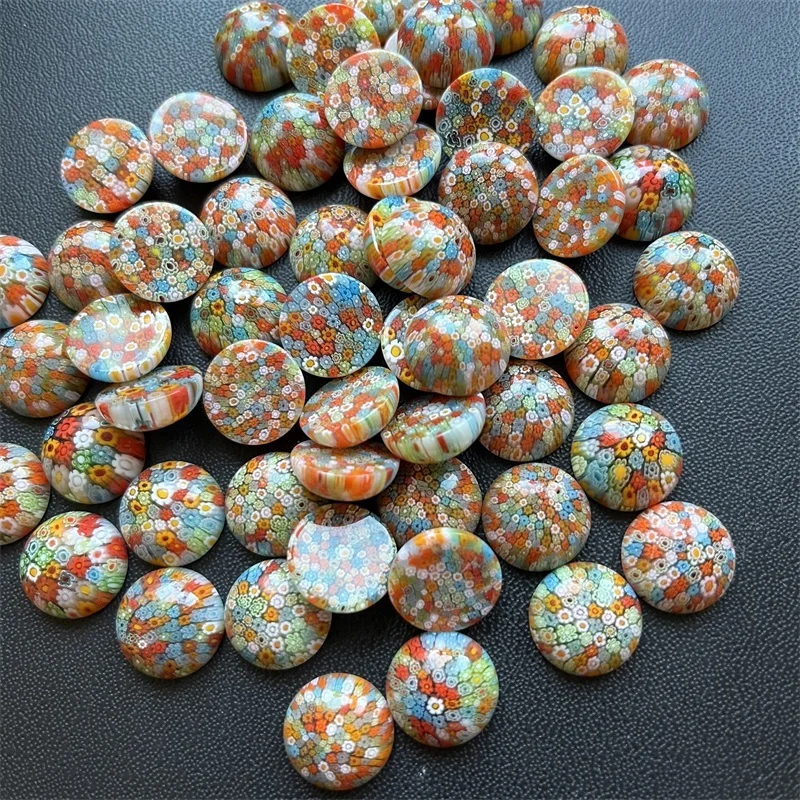 5pcs 6*14MM Semicircle Millefiori Beads Multi Color Lampwork Stone Dome Flat Back Cabochons Half Round Flower Decoration