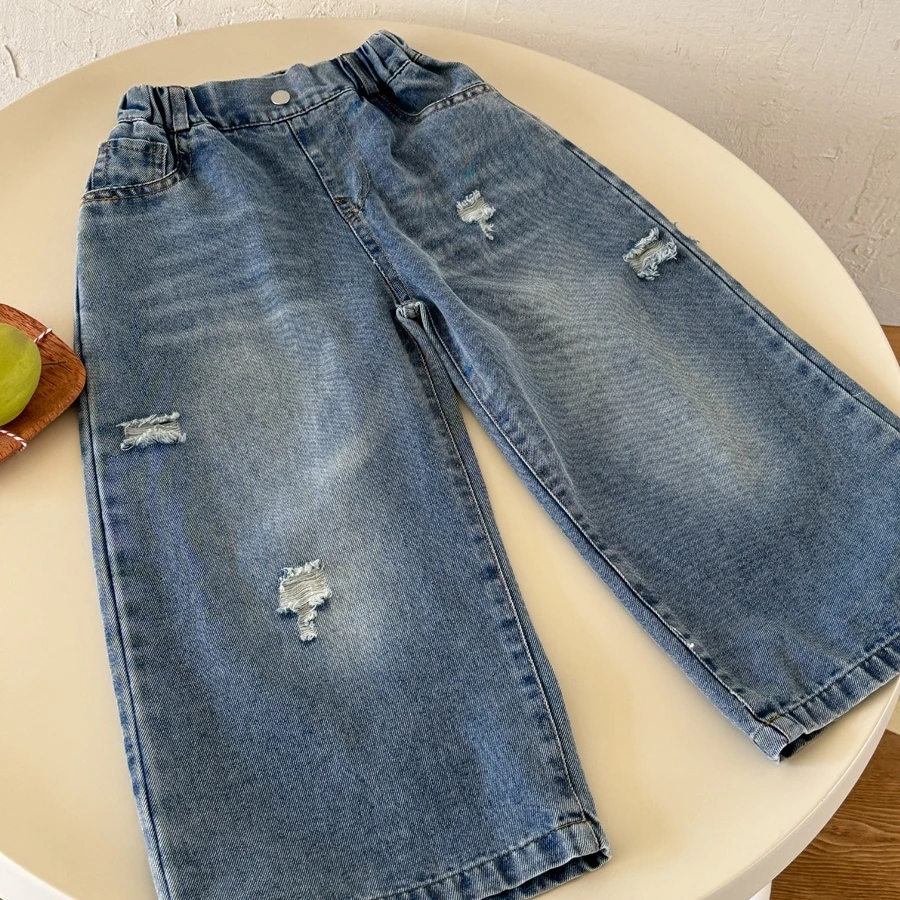 Girls Pants 2026 Spring and Summer New Children's Clothing Korean Style Girl Baby Do Old Loose Ripped Jeans Simple