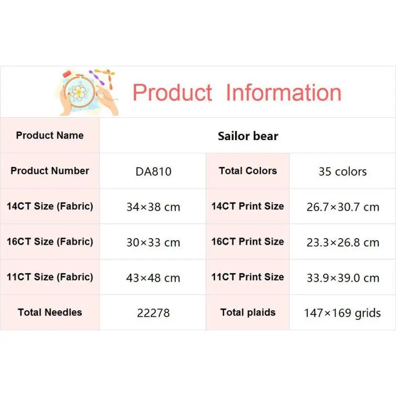 Kreskówka wzory zwierzęce niedźwiedź marynarz krzyż zestaw do szycia Aida 14CT 16CT ściereczka z nadrukiem 11CT policzone haft na płótnie szycie