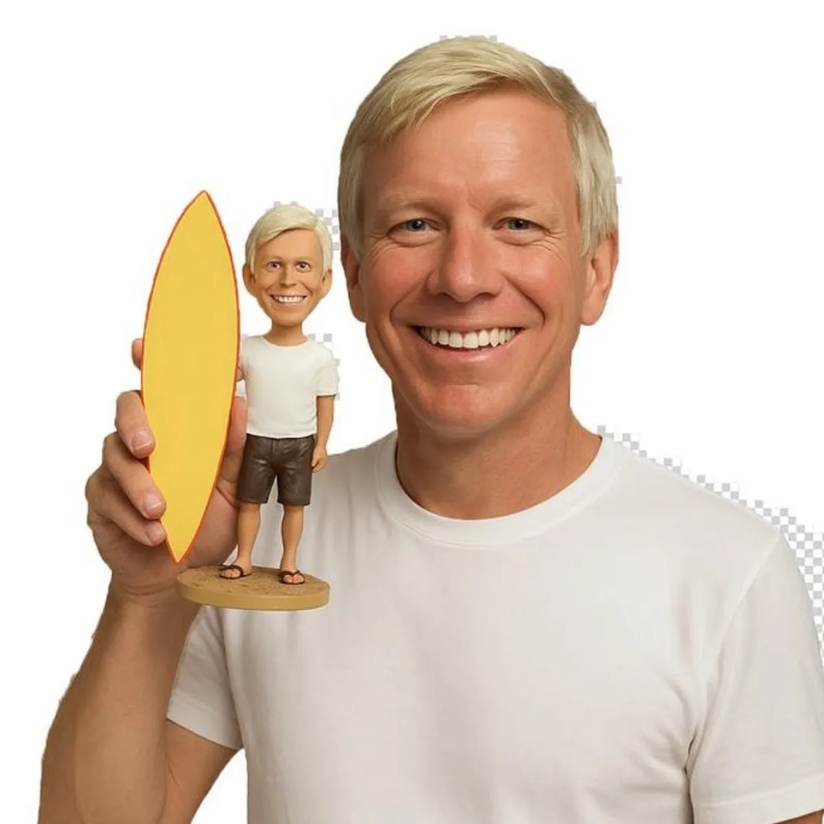 

Персонализированная фигурка-бобблхед из глины ручной работы по фото: сёрфер в крутой позе для серфинга, подарок на пляж, день рождения, годовщину