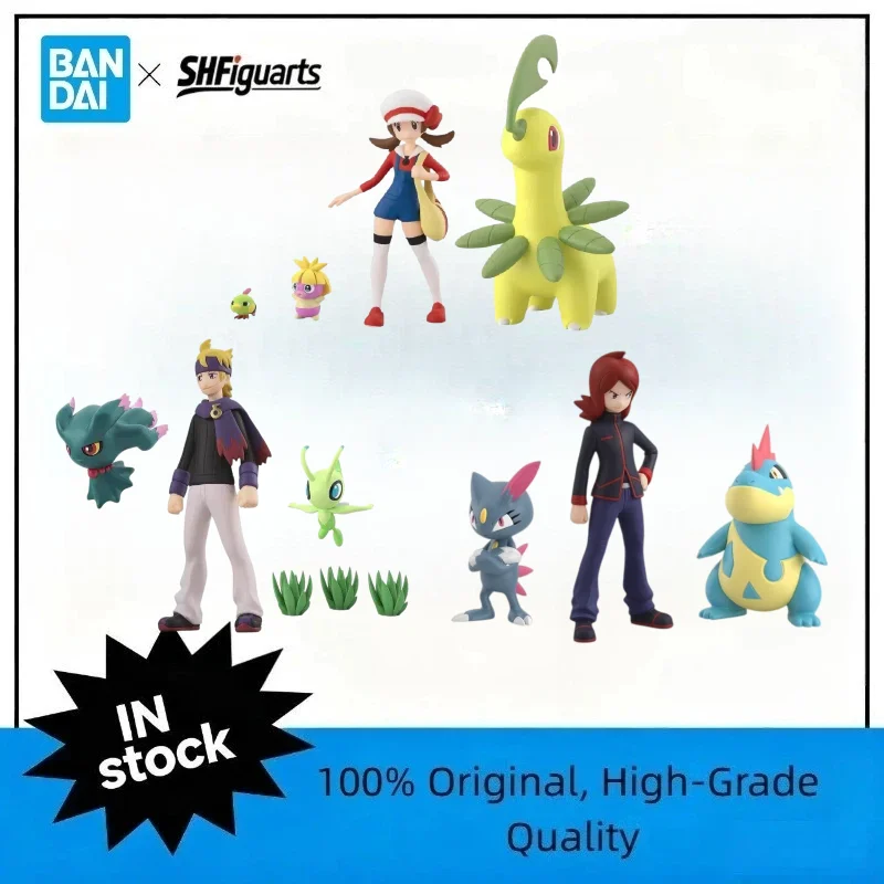 bandai-original-scale-world-pokemon-johto-region-kotone-bayleef-silver-croconaw-morty-celebi-anime-figures-toys-for-kids-gift