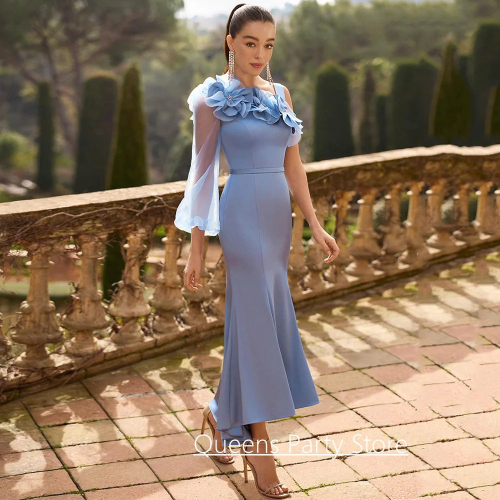 Fashion Mother of The Bride Dress Mermaid Customized One Shoulder Puff Sleeve Beading Flowers Cocktail Dresses Party Gown