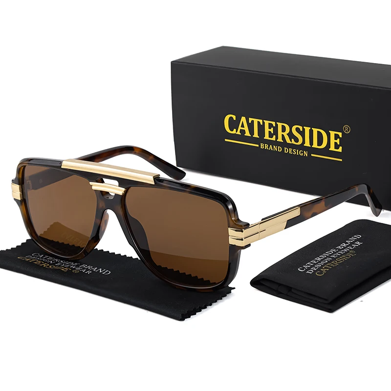CATERSIDE Retro Herren-Sonnenbrille mit quadratischem, großem Rahmen, flachem Oberteil, Doppelbrücke, Piloten-Punk-Sonnenbrille, Damen-Party-Reisebrille, UV400 – Detail 7