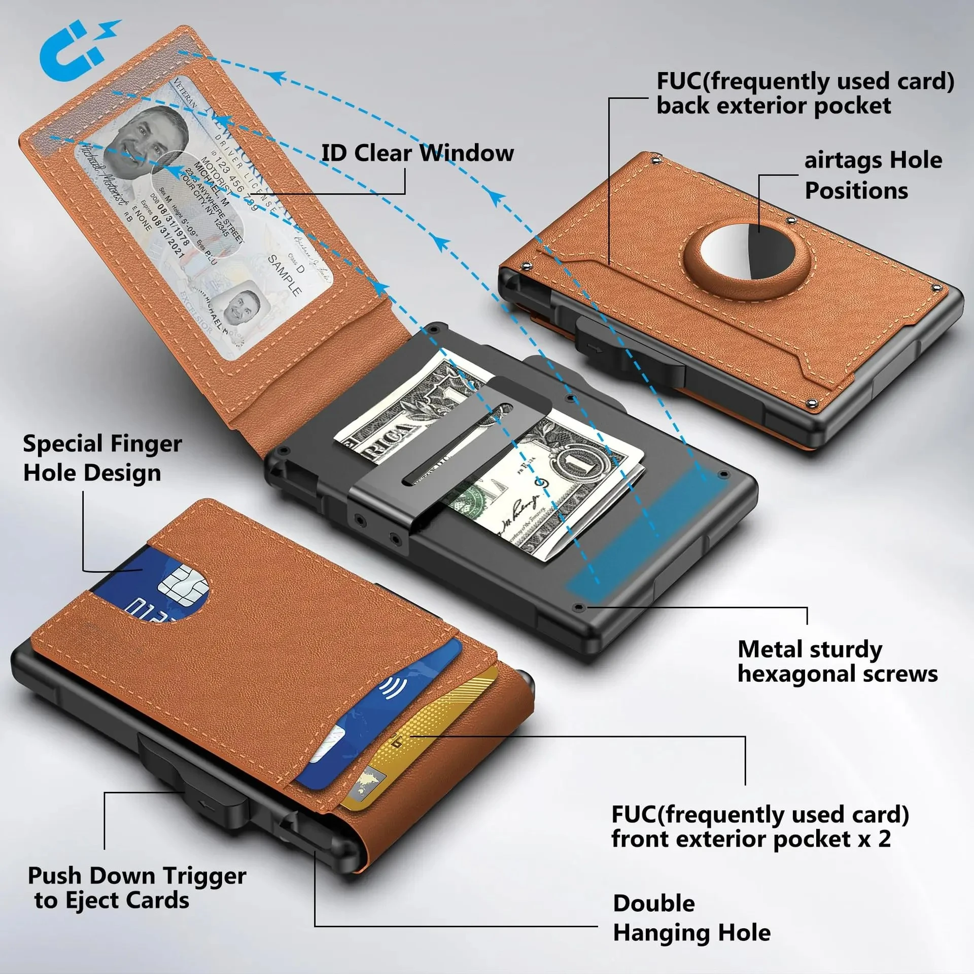 محفظة جلدية للرجال - حامل بطاقات الائتمان رفيع مضاد للسرقة RFID، حقيبة نقود عصرية متينة
