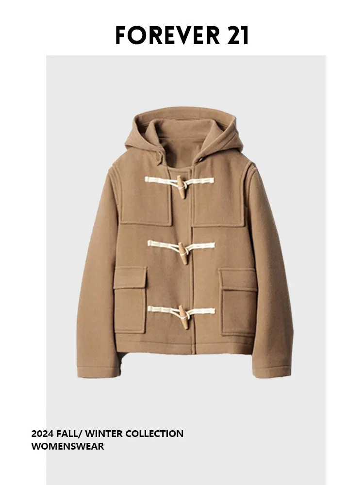 

Модное корейское шерстяное пальто с пуговицами из рога, приталенный крой, маленький размер, студенческий стиль, для женщин, от Forever 2