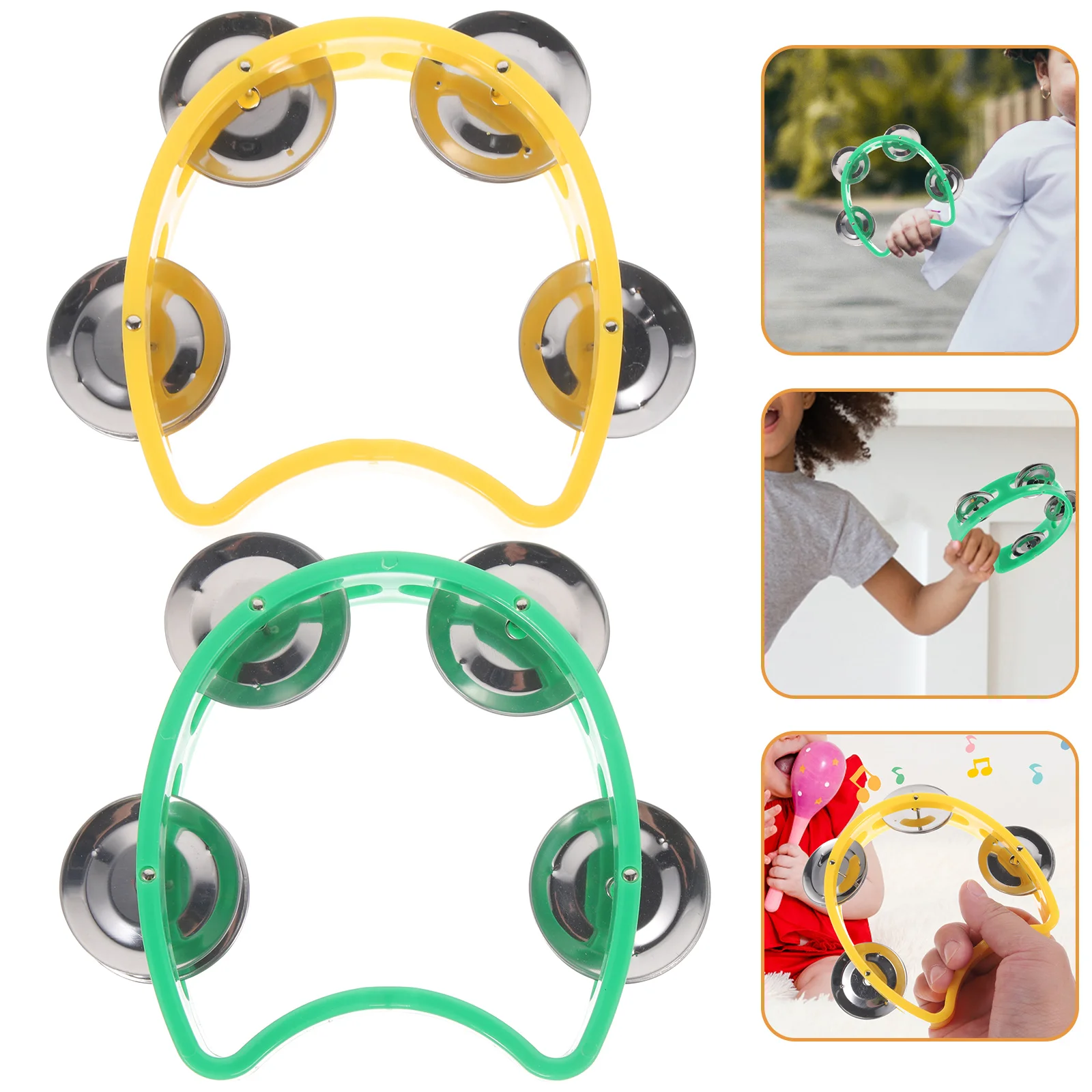 

2 pcs Tambourine Instrument Jingles Percussion Ergonomic Cutaway Handle Crisp Sound Party Concert Music Accompaniment
