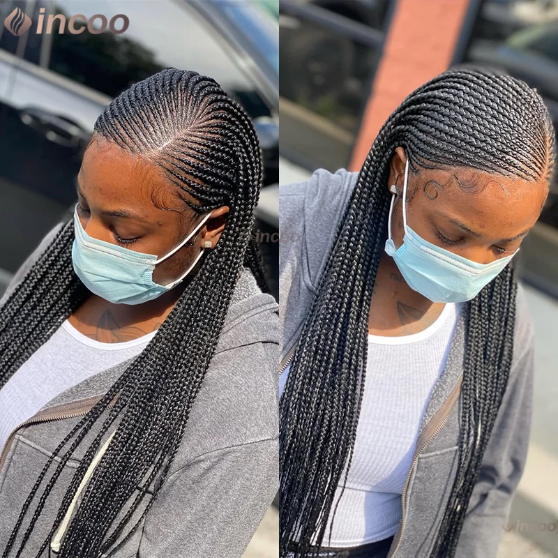 

Side Part Braided Wigs Synthetic Full Lace Front Wigs Handmade Knotless Box Braiding Hair Wig For Black Women Cornrow Braids Wig