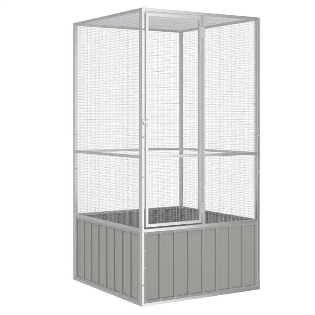 Galvanized Steel Bird Cage - Grey 111x107x211.5 cm, Durable & Spacious for Parrots, Canaries, and Small Birds