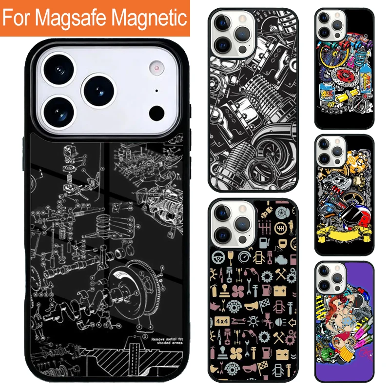 Automobile Spare Parts Car Engine Magnetic Phone Case For iPhone 17 Pro 16 15 13 12 11 Pro Max Air 14 Plus With Magsafe Cover