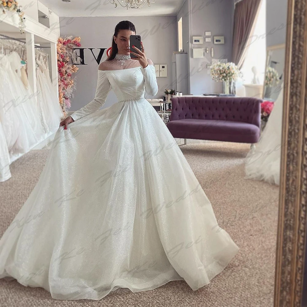 Luxury Mermaid Wedding Dresses For Women Sexy Off Shoulder Long Sleeves Formal Elegant Fluffy Princess Style Party Bridal Gowns