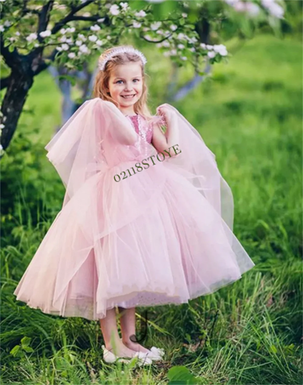 Sparkly Flower Girl Dress Sequins Bow Buttons Princess Birthday Pageant Communion Gown Robe De Demoiselle Party Photography