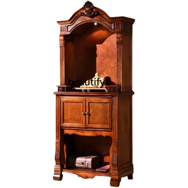 

YY American-Style Solid Wood Altar God of Wealth Buddha Shrine Guanyin Bodhisattva Cabinet with Door for Table Wall Cupboard