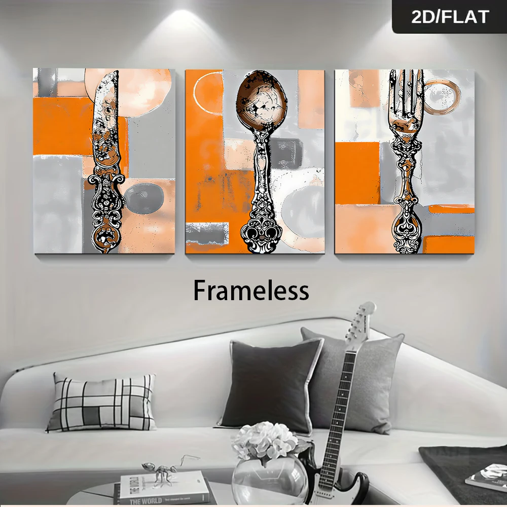 1 set of triptych minimalist kitchen, dining room tableware, themed living room frameless decorative painting, 2D plan