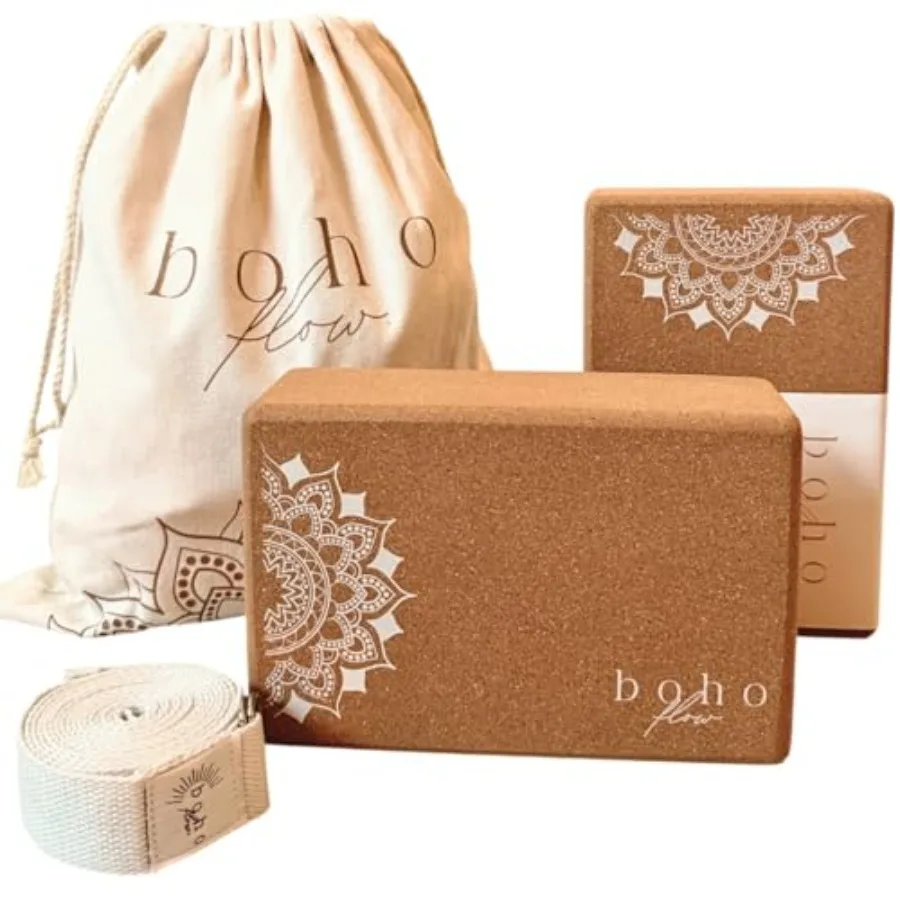 

Cork Yoga Block Set 2 Pack with Strap and Canvas Bag Luxury Portuguese Yoga Blocks 9"x6"x3" Heavy-Duty, Non-Slip Support Eco-Fr