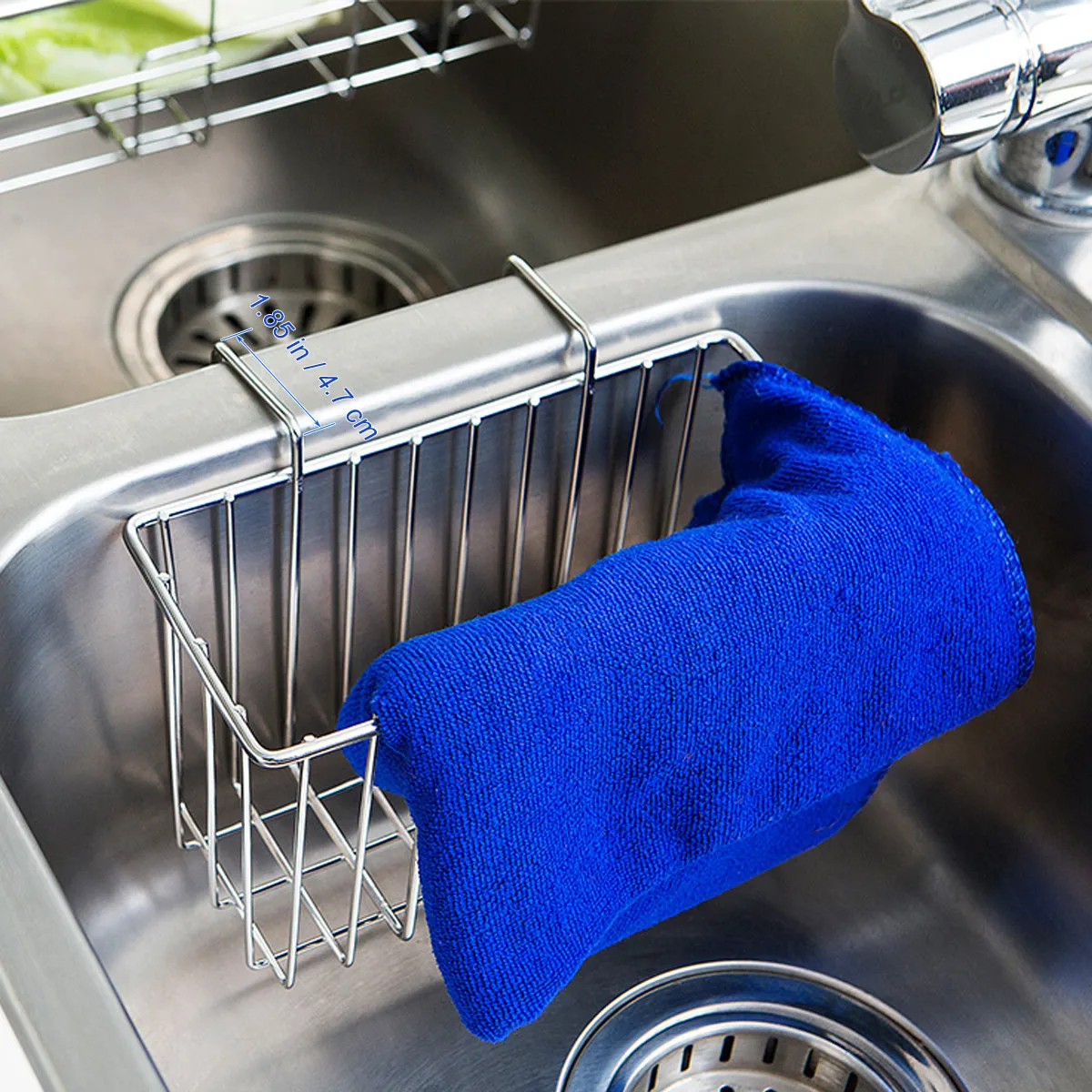 Stainless Steel Kitchen Sponge Holder with Sink Hook, Rust-Proof Dishcloth & Soap Brush Drainer Rack