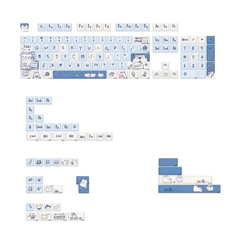 148 Keys MDA Keycaps Meow Meow Theme PBT Single-Sided Heat Sublimation For MX Switch Fit 61/68/87/96/104/108 Keyboard