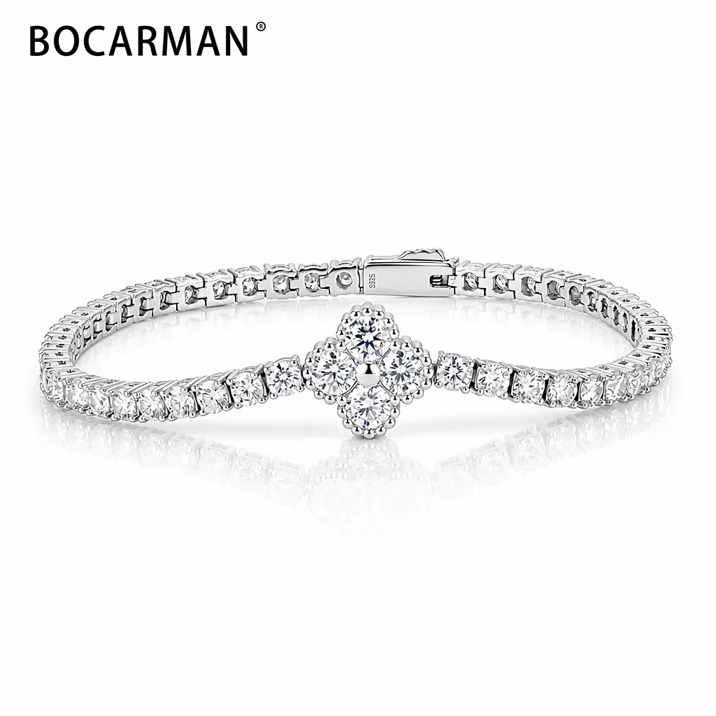 Bocarman 14K Gold Plated S925 Four Leaf Clover Moissanite Bracelet | GRA D Color VVS1 | Symbol of Luck Enduring Charm