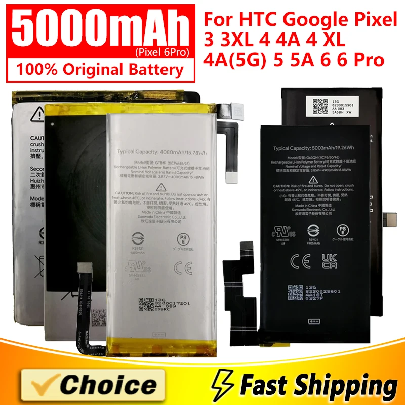 

100% Original New Battery For HTC Google Pixel3 XL 4 4XL 4A 5A 5 5G 6 Pro,Brand New Replacement Phone Lithium Battery+Tool