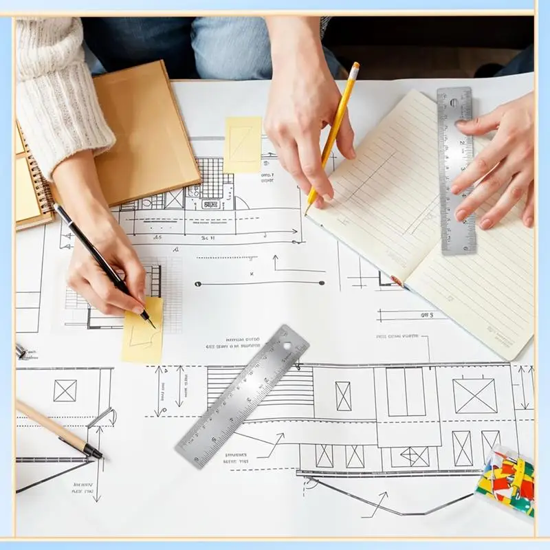 -A60I Replacement Parts Kit 3 Pcs 6-Inch Non-Slip Metal Ruler With Cork Backing, Straight Edge Cork Base Rulers For Woodworking