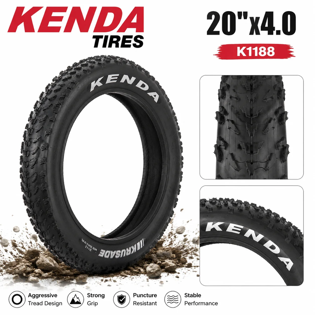 Kenda K1188 Krusade Fat Tire 20x4.0 Bicycle Tire 20