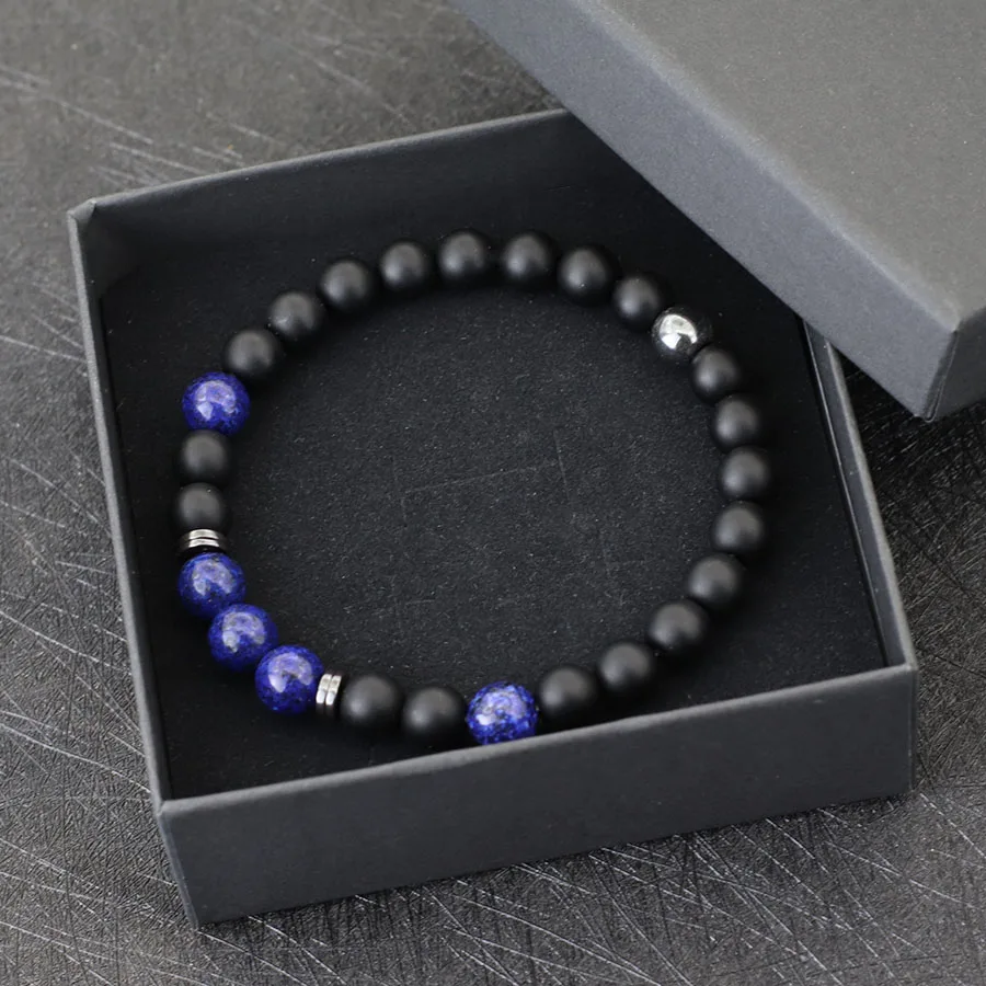 Noter Handmade Mens Bracelet 8mm Onyx Tiger Eyes Stone Beaded Braclet Hematite Healing Braslet Cadeau Homme Leisure Accessories