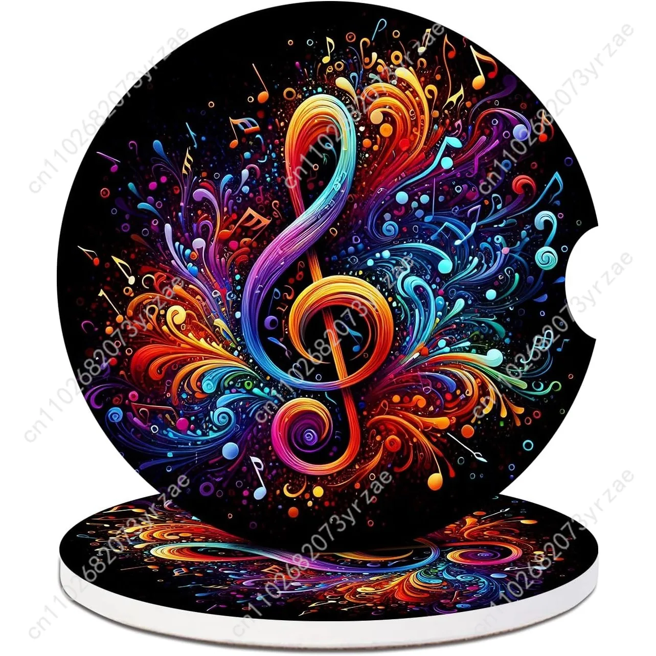 

Colorful Music Note Car Coasters 2pcs Absorbent Anti Slip Car Coasters Scalding Waterproof Easy Clean Car Interior Accessories