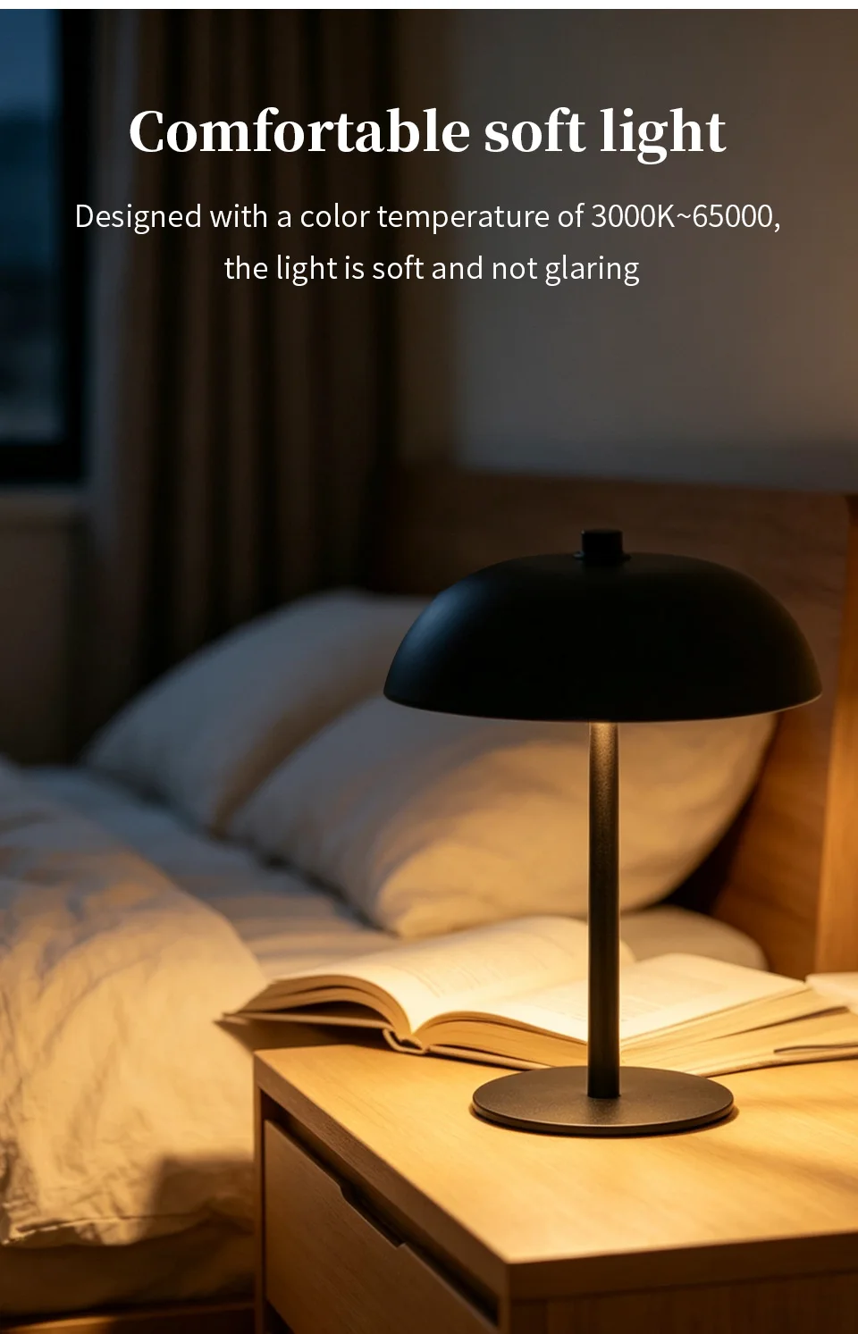 Cordless Mushroom Table Lamp Touch Control Dimmable LED Desk Light Rechargeable Bedroom Night Light Home Decor Gift