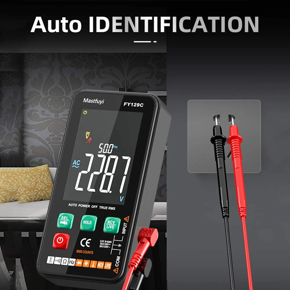 FY129C Цифровой мультиметр с большим ЖК-дисплеем, интеллектуальная автоматическая идентификация, измеритель напряжения переменного и постоянного тока с ручным переключением