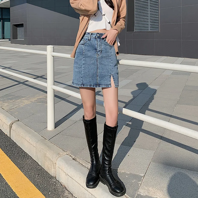 

2024 New Y2k Summer Short Denim Skirt High Waist Split A-line Denim Skirt Autumn Korean Streetwear Fashion Straight Skirt Female