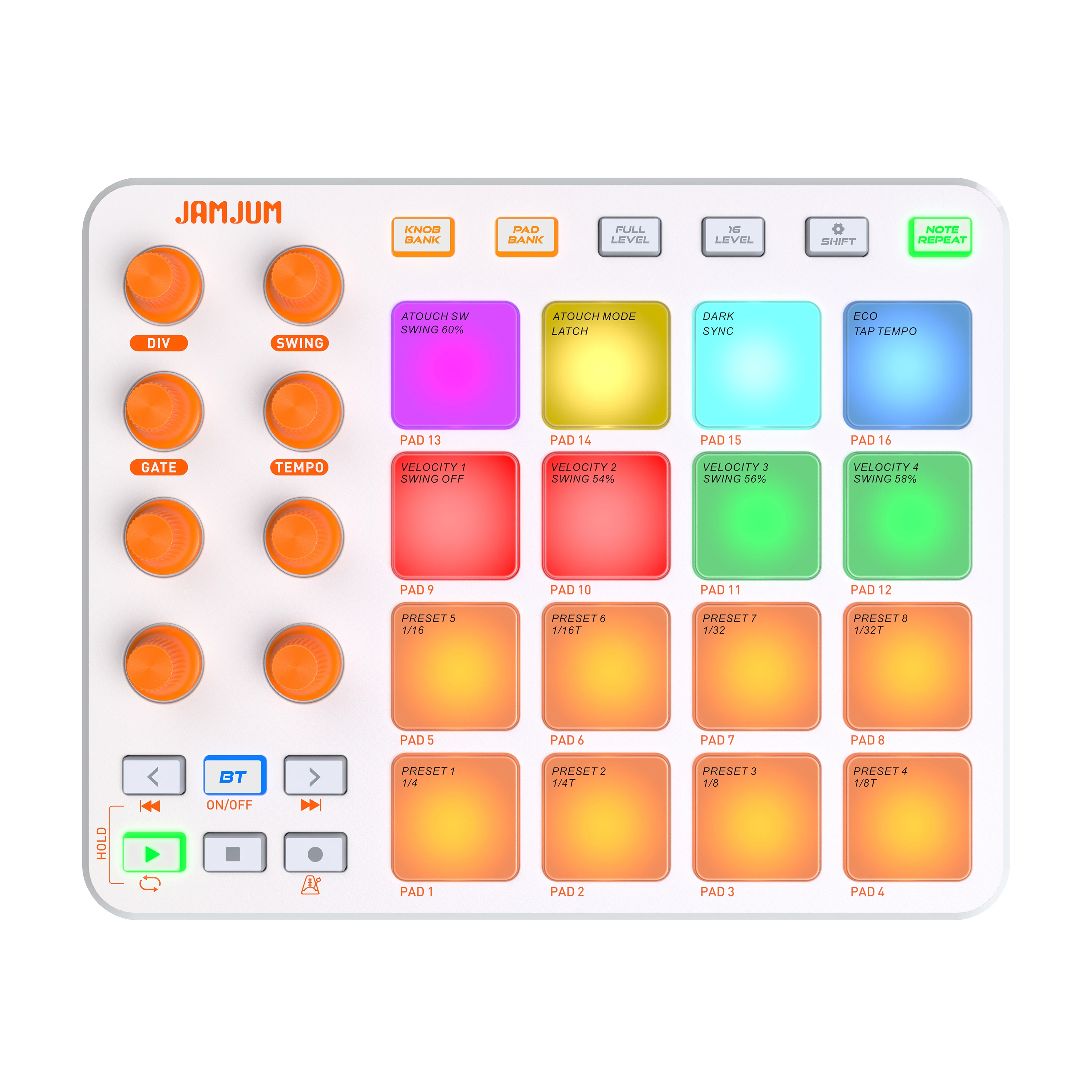 jamjum-midi-controller-pad-bt-rgb-strike-pad-backlight-midi-connection-low-latency-35mm-output-interface-rgb-pad