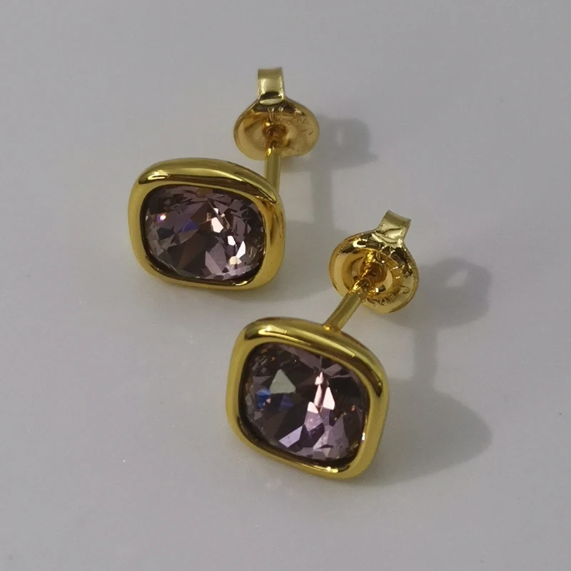 2026 Spain Noble and Mysterious Gold Square Amethyst Earrings Jewelry Accessories, Banquet Gifts