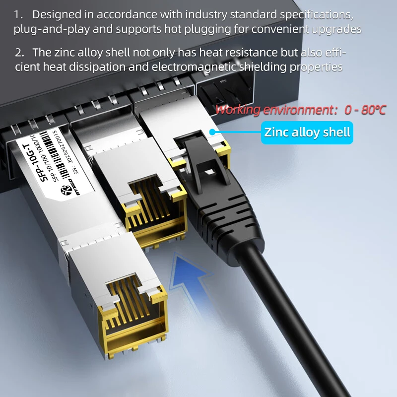 RJ45 SFP Module Adaptive Rate Plug and Play 1G / 10G  BASE-T SFP+ For Cisco/Ubiquiti/Dell, Copper SFP For Switch/Router/Server